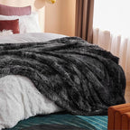 Bedsure GentleSoft Fuzzy Sherpa Faux Fur Twin Blanket Tie Dye Black Cozy Gifts - Image 8