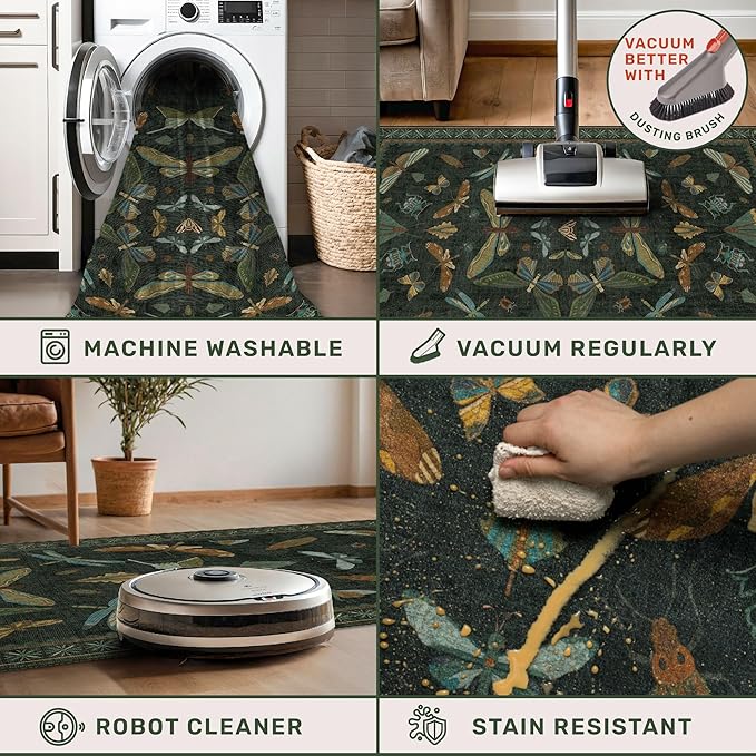 Hazo Haus Dark Green Insect 2x5 Bathroom Runner Rug - Image 4