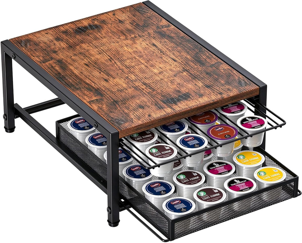 Coffee Bar Organizer for Countertop, Hold up 48 Pods, Black