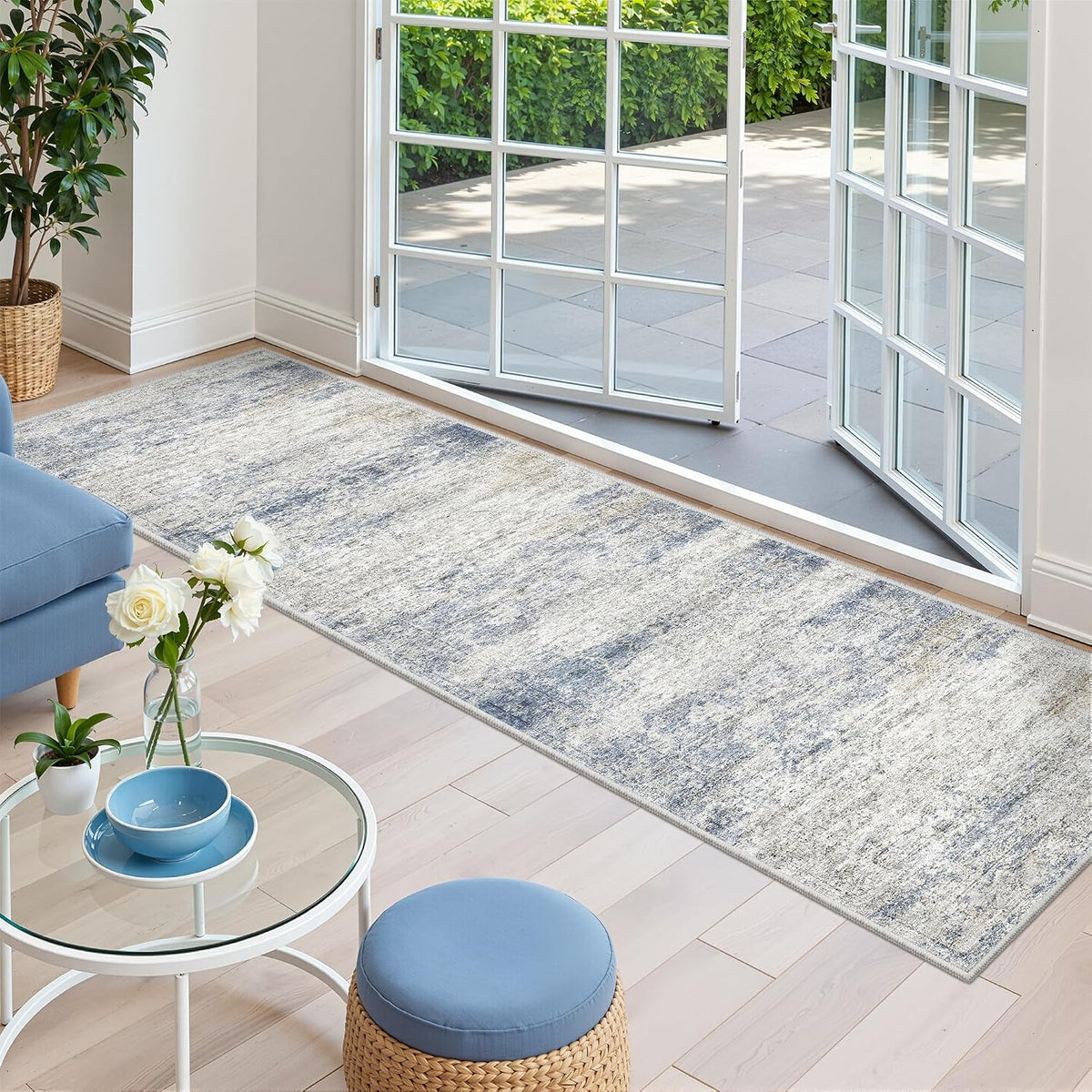 2x8 Runner Rug Non Slip,Washable Hallway Runner Rug,Blue