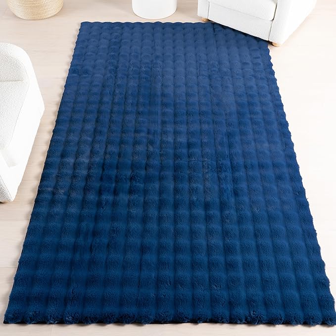 Nuloom Jeni Navy, Solid Faux Rabbit, Fluffy and Cozy, High Traffic, Stain by nuLOOM