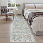 Madane Hallway Runner Rug 2x8 Washable Kitchen Rugs Non-Slip, Blue/Gold