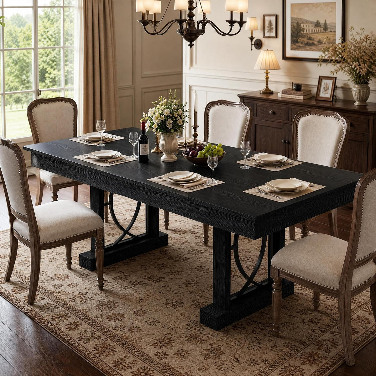 IDEALHOUSE Wooden Dining Table for 6-8 People with 2 Large Drawers,71 in ﻿