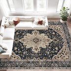 Area Rug 8x10 Vintage Rugs: Large Washable Living Room Rug Retro Medallion by MXSANYOORUG