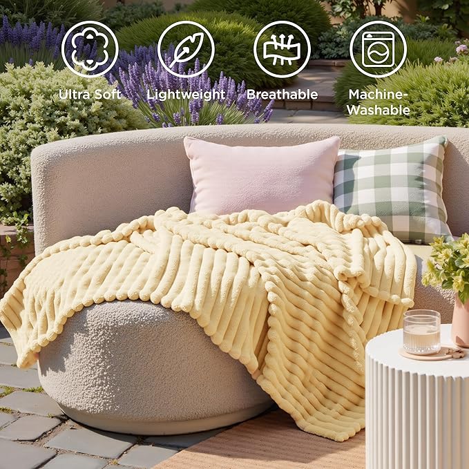 Bedsure GentleSoft Custard Yellow Fleece Throw Blanket - Image 5