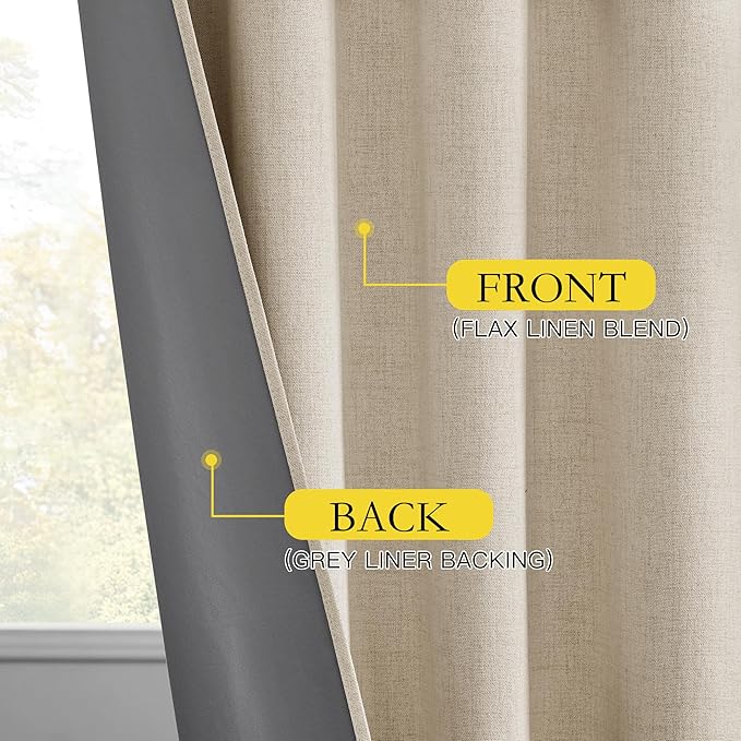 NICETOWN Farmhouse Style 100% Blackout Cream Linen Curtains 90 inches Length - Image 6