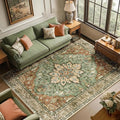 RELEANY Area Rugs 6'x9' Washable Non-Slip, Floral Vintage Distress Print by RELEANY