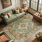 RELEANY Area Rugs 6'x9' Washable Non-Slip, Floral Vintage Distress Print by RELEANY
