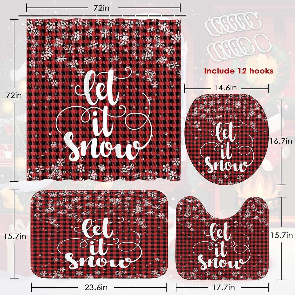 ArtSocket Christmas Bathroom Sets with Shower Curtain and Rugs, Buffalo