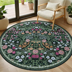 Round Area Rug for Living Room: 4 ft Floral Washable Circle Rug Soft Boho by PLHXFRSoftAreaRugs