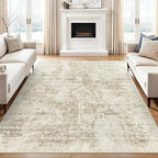 Soalmost Abstract Rug 5x7 Machine Washable Area Indoor Beige Gray White Low - Image 2
