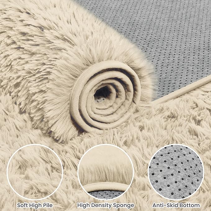 5x7 Area Rugs for Living Room Rug: Soft Fluffy Shag Beige Rugs for Bedroom - Image 6