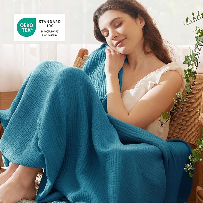 Bedsure 100% Cotton Muslin Blanket King Size - Image 4