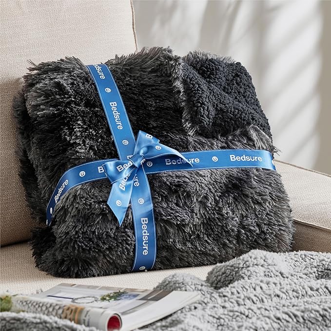 Bedsure GentleSoft Fluffy Tie Dye Black Blankets Queen Size - Image 6