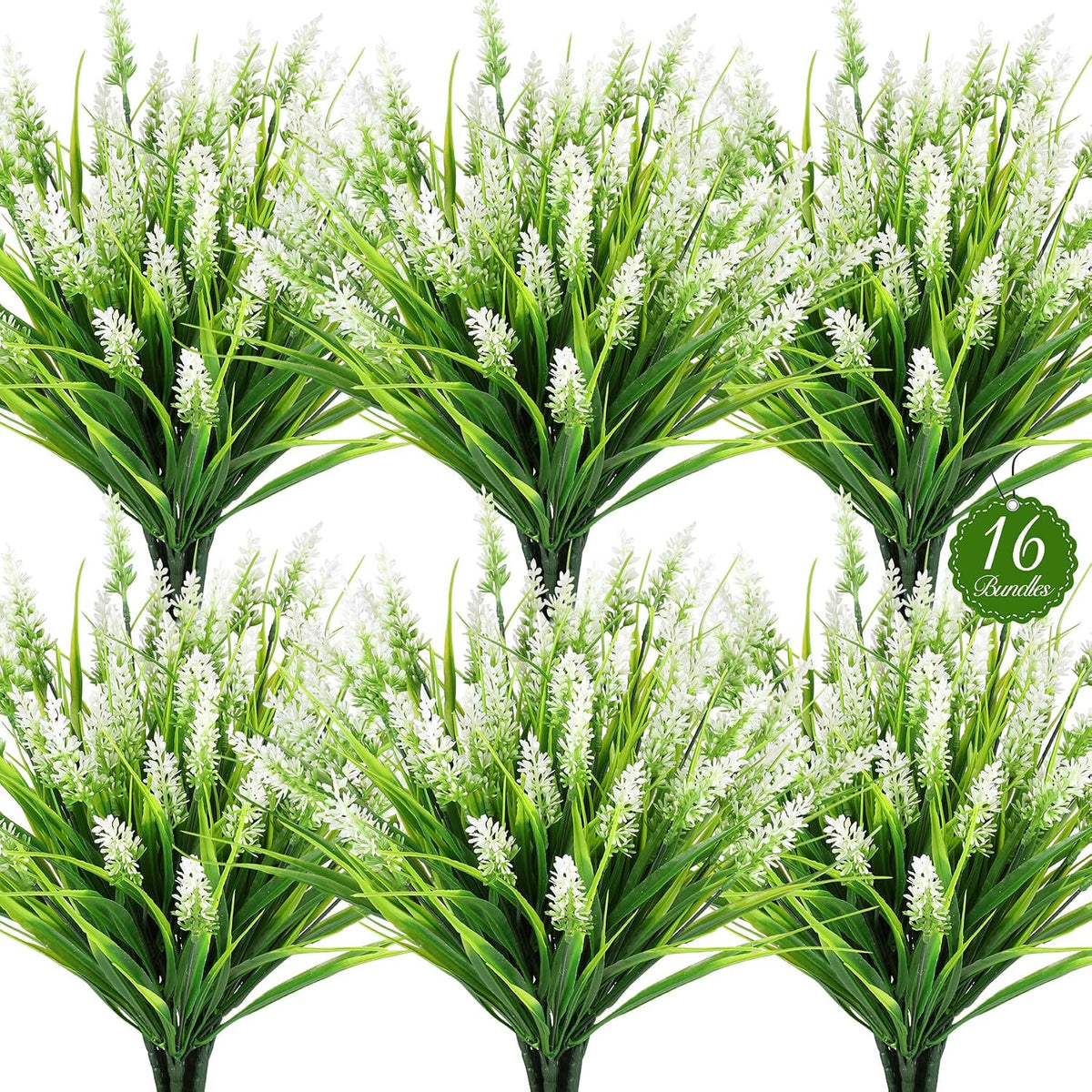 16PCS Artificial Flowers Outdoor, Fake White Monkey Grass Plants