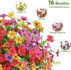 Artificial Flowers for Outdoors, 16 Bundles UV Resistant Realistic Faux Silk Flowers, Fake Plants for Outside Planter Front Porch Patio Balcony Window Box Garden Yard Farmhouse