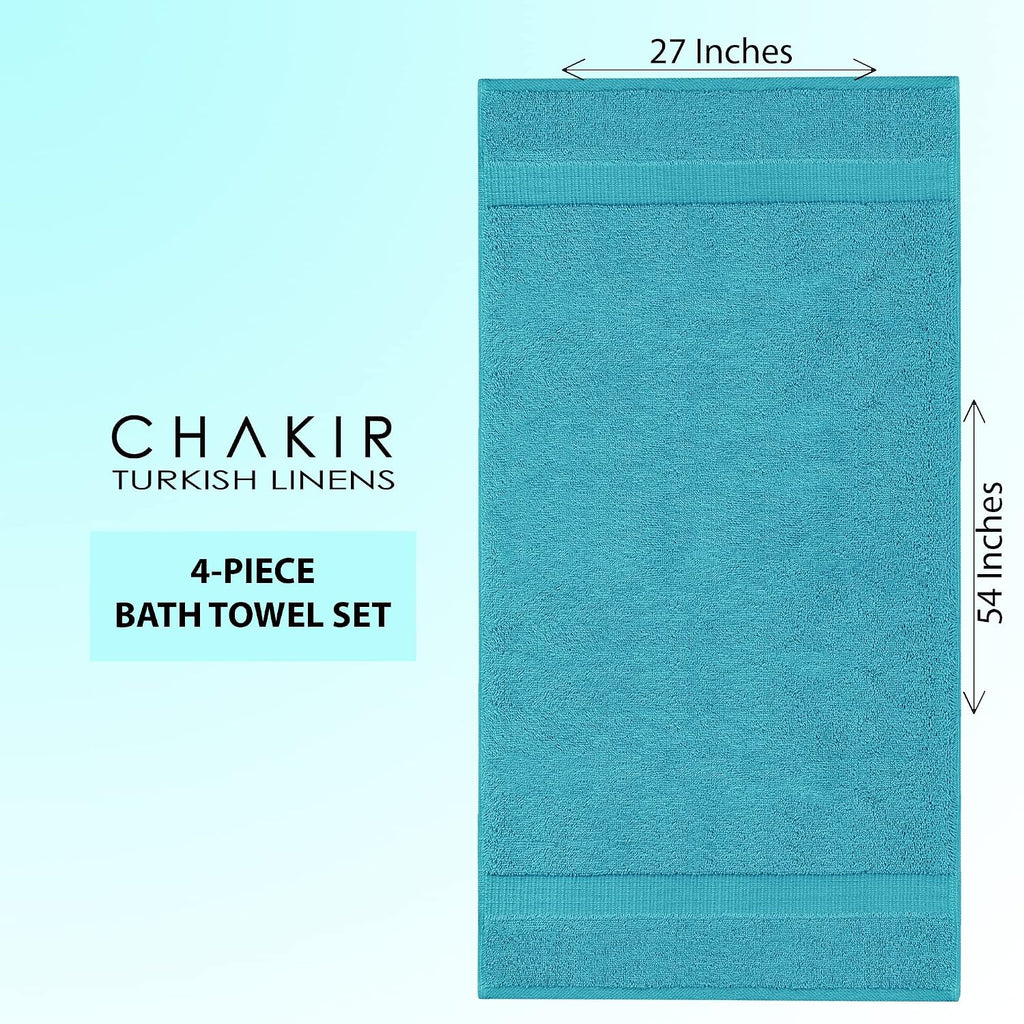 Chakir Turkish Linens 100% Cotton 4-Pack Bath Towels 27x54, Aqua
