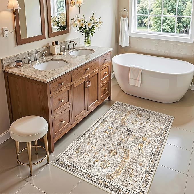 Madane Washable Area Rug 2x3, Small Entryway Rug Non-Slip Vintage Door Mat - Image 4