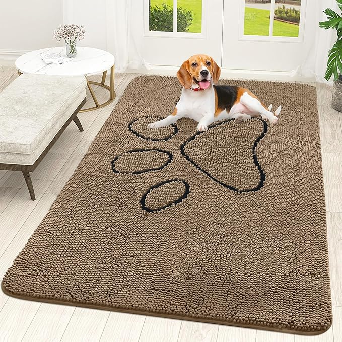 OLANLY Dog Door Mat for Muddy Paws 59x35, Paw Print Design, Absorbs Moisture by OLANLY