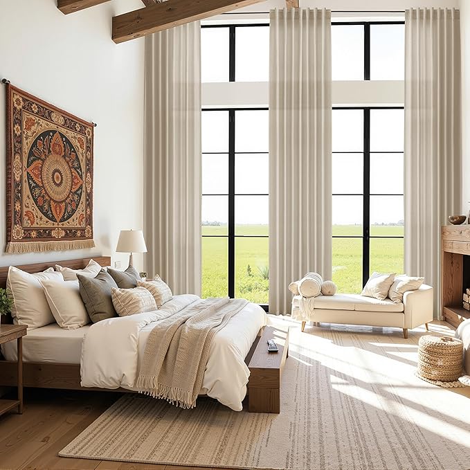 Eggshell Beige Linen Curtains 132 Inch Length - Image 6