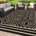 SAND MINE Reversible Mats, Plastic Straw Rug, Modern Area Rug, Large Floor Mat and Rug for Outdoors, RV, Patio, Backyard, Deck, Picnic, Beach, Trailer, Camping (9' x 12', Brown & Black)