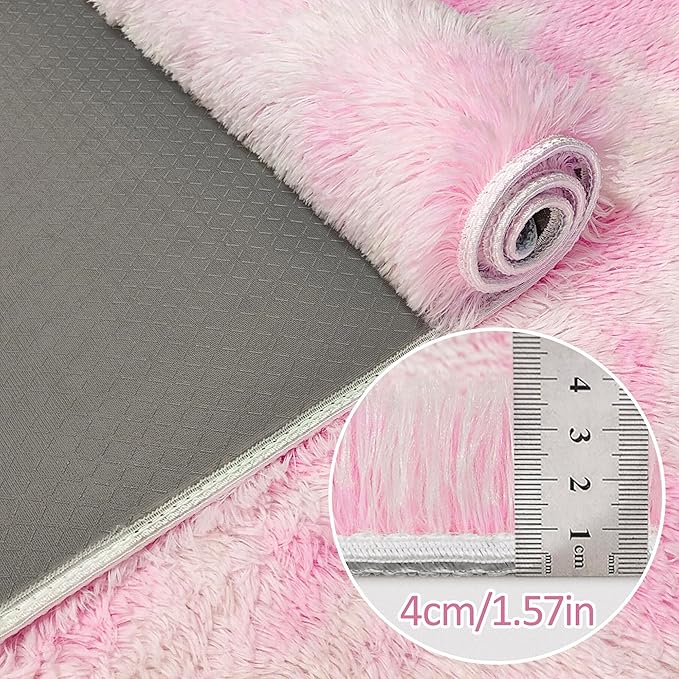 Tie-Dye Pink Rug for Living Room 5x8ft Fluffy Modern Shag Area Rug Mat Bedside - Image 5