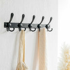 Coat Rack Wall Mount, Heavy Duty 12-Gauge Base vs Flimsy 1mm, Double-Thick Solid Anti-Snap Hooks, 16” Stud-Mount, Stainless Steel Hanger for Clothes Hat Entryway Closet Mudroom, Black