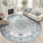 Area Rugs 7ft Washable Non-Slip, Floral Vintage Distress Print Pattern - Image 3
