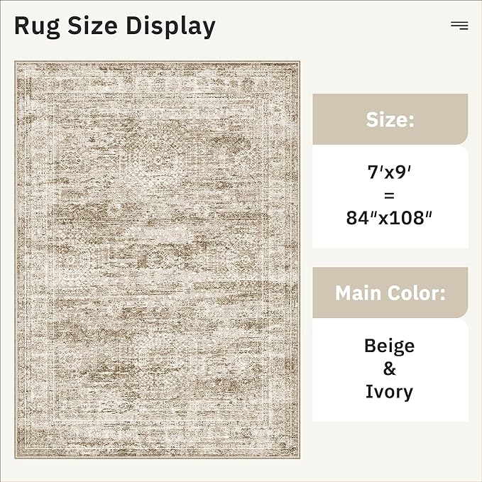 7x9 Area Rug for Living Room Washable Abstract Vintage Soft Thin Indoor Floor - Image 5