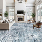 12x15 Washable Area Rug Blue/Grey Neutral Abstract Living Room Large Carpet Non - Image 4