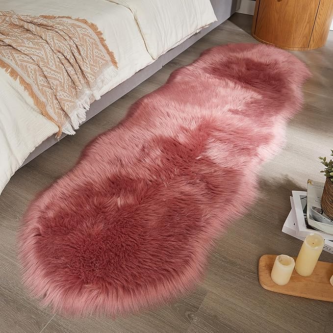AMTOVO Faux Sheepskin Rug, Blush Pink Ultra Soft Fluffy Shag Area Rug, 2 x 6 ft - Image 2