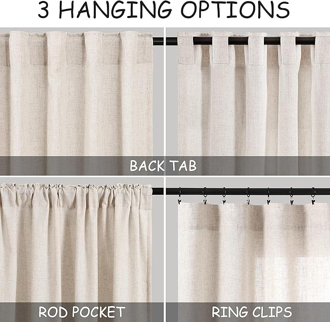 Short Beige Linen Curtains for Kitchen Bathroom 40 Inches Long 2 Panels Set - Image 2