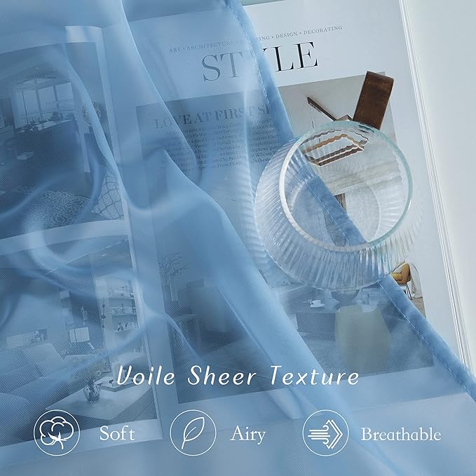 NICETOWN Voile Sheer Stone Blue Curtains 84 Inches Long, Grommet Airy & - Image 4