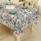 Boho Floral Tablecloth with Tassels 59"x86.6" Rectangular Table Cover