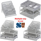 Simple Houseware Mesh Desk Organizer with Sliding Drawer, Silver