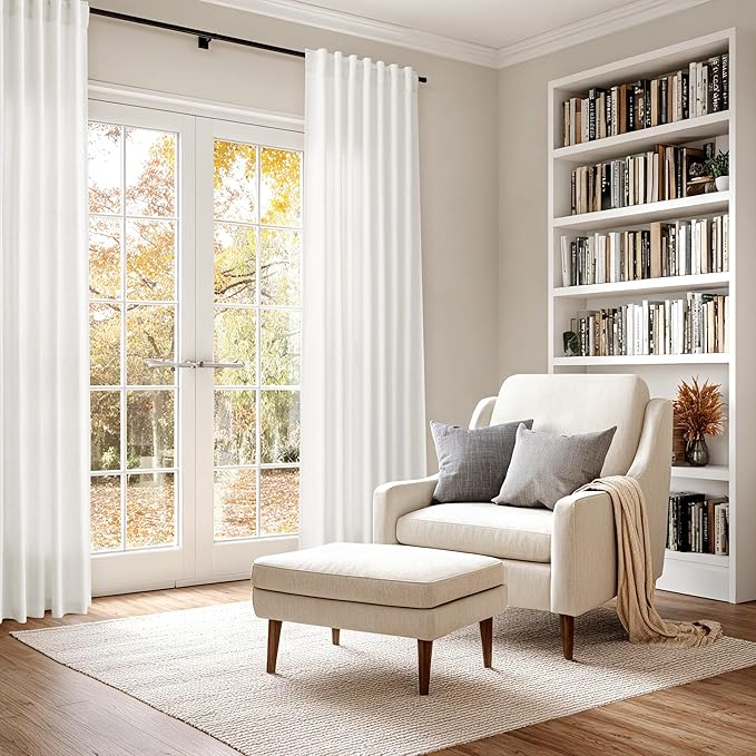 Nanspring Beige White Linen Curtains 84 Inches Long - Image 6
