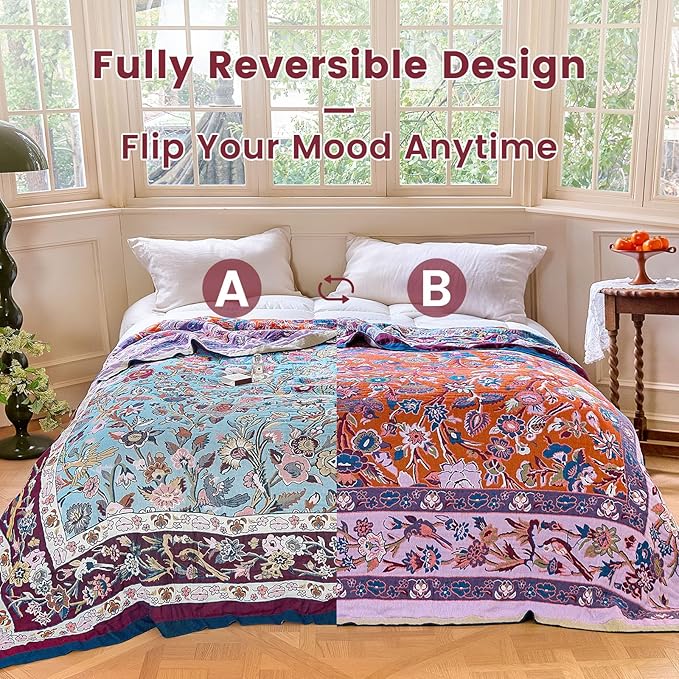 MSGKV Boho Throw Blanket for Bed 60"x80" 100% Cotton Couch Twin Size Floral - Image 4