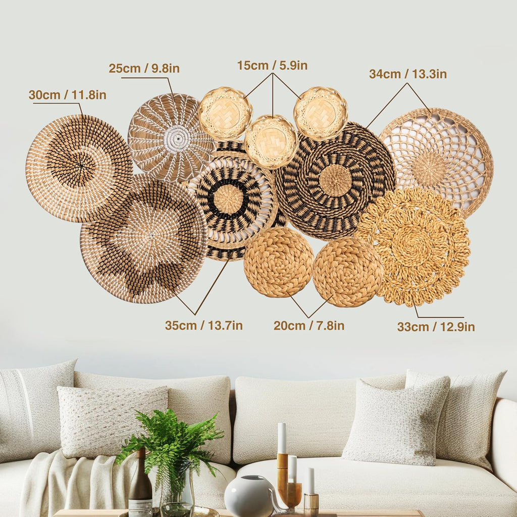 Laquedecraft Basket Wall Decor Set of 12, Natural Handwoven Wicker