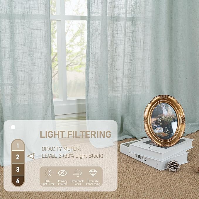 LAMIT 54 Inch Semi Sheer Window Linen Curtains, Light Filtering Panels Back Tab - Image 4