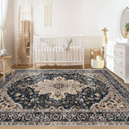 Area Rugs 6x9 Vintage Rug: Washable Living Room Rug Retro Medallion Distressed - Image 3