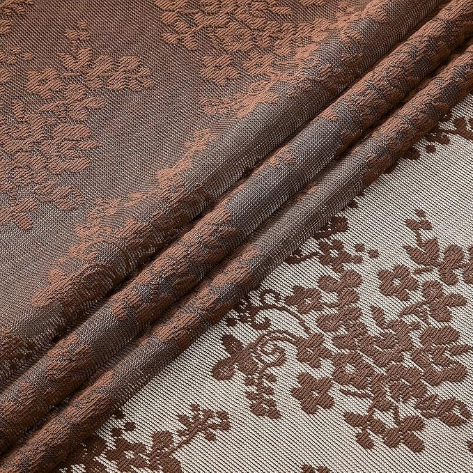 YJ YANJUN Vintage Lace Curtains 108 Inches Long-Victorian Floral Pattern Brown - Image 5
