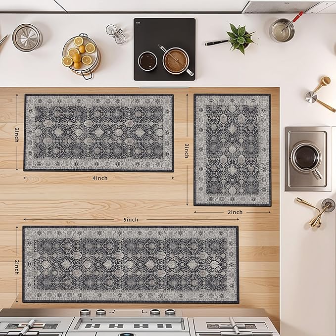 3 Pieces Kitchen Rug Sets: Farmhouse Washable Non-Slip Floor Mat - Image 4
