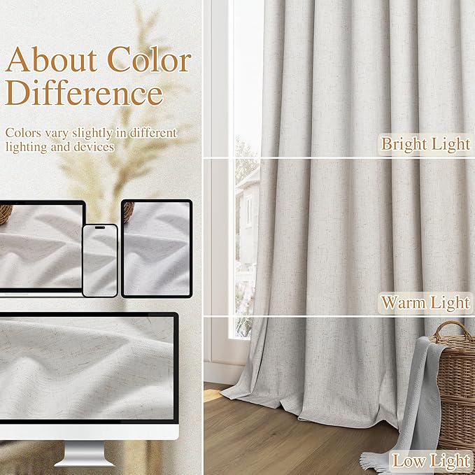 Guken Natural Extra Long 100% Blackout Curtains 132 Inch Length 2 Panels Set - Image 7