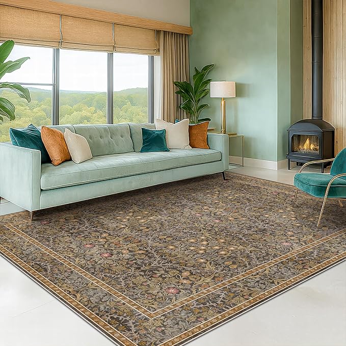 Gold Brown Floral Living Room Rug 5x7 - Image 9