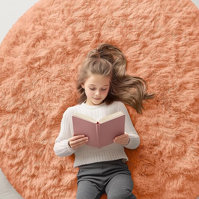 OLANLY Muted Orange Round Rugs for Bedroom by OLANLY