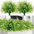 Sggvecsy 24 Bundles Artificial Plants Outdoor Faux Lavender Flowers Fake Monkey Grass UV Resistant Plastic Greenery Plants for Garden Home Porch Window Patio Hanging Planter Indoor Decor (White)