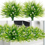 Sggvecsy 24 Bundles Artificial Plants Outdoor Faux Lavender Flowers Fake Monkey Grass UV Resistant Plastic Greenery Plants for Garden Home Porch Window Patio Hanging Planter Indoor Decor (White)