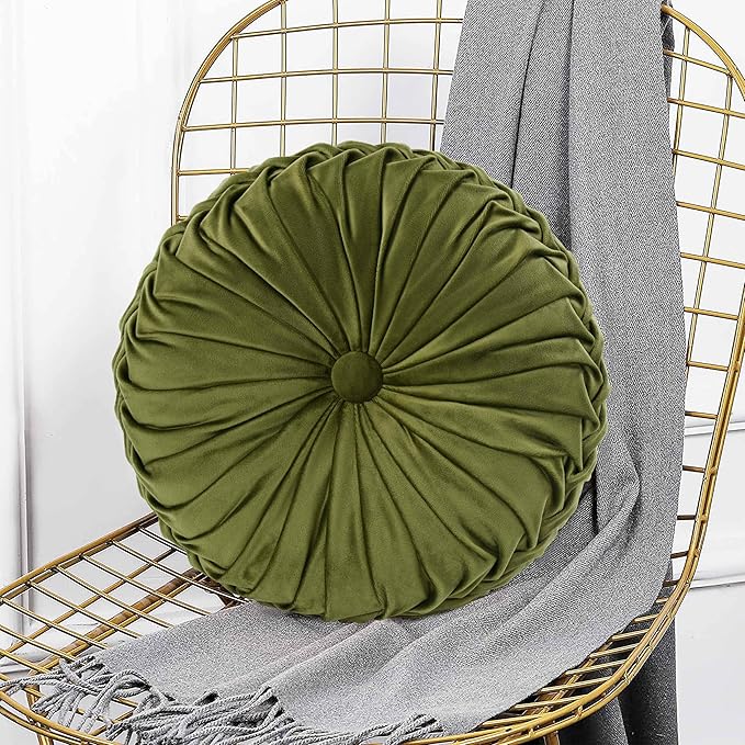 HIG Set of 2 Decorative Round Pleated Throw Pillows, Classy Accent Pumpkin - Image 5
