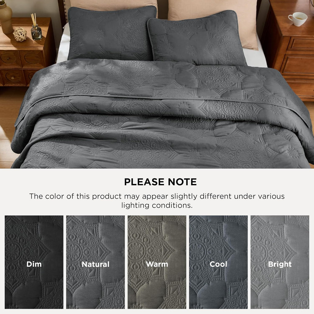 Bedsure King Size Quilt Bedspread, Thin Comforter, Drak Grey Coverlet