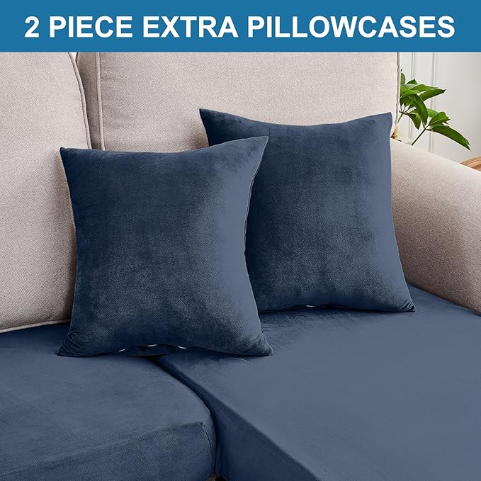 Couch Cover 6-Piece Elastic Velvet Couch Cushion Covers & Chaise Slipcovers - Image 8